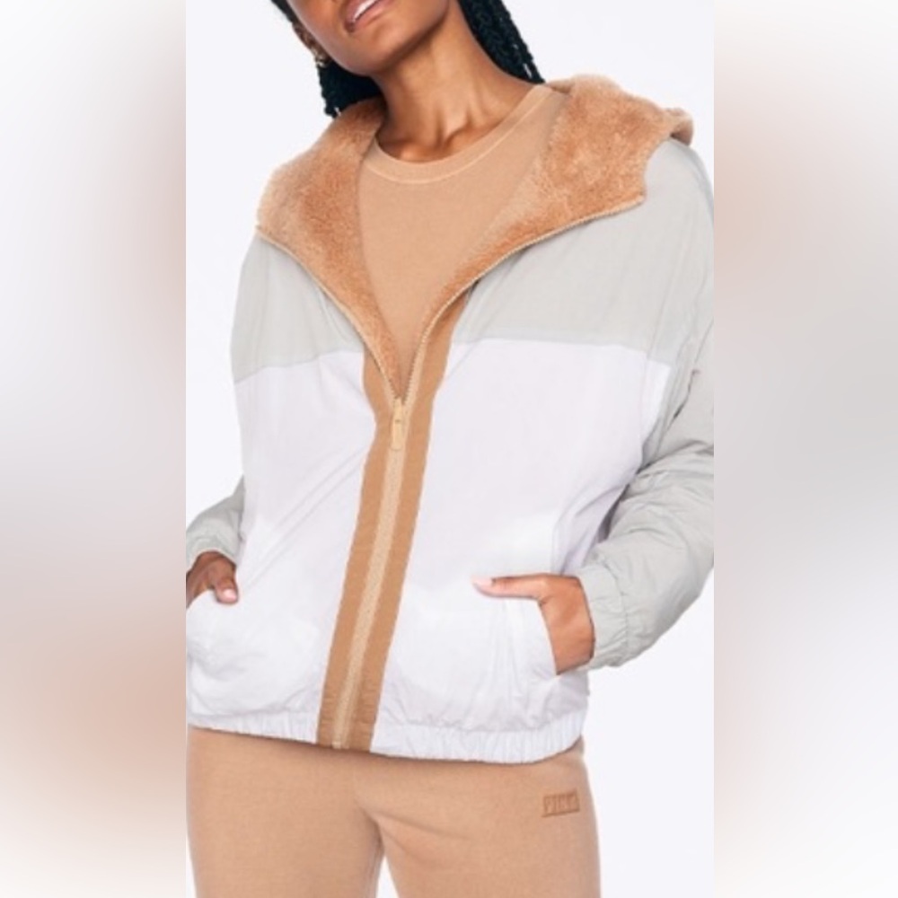 PINK Victoria's Secret White and Tan Puffer Jacket women size medium
